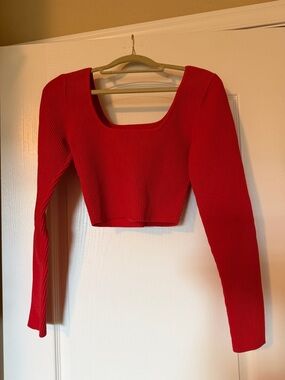Babaton Red Sculpt Knit Square Neck Top - NWOT - M - Red